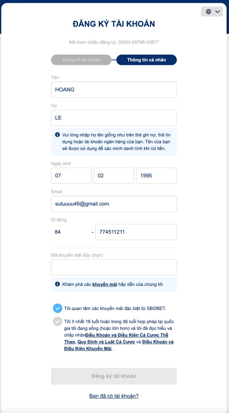 Cung cấp thông tin cá nhân