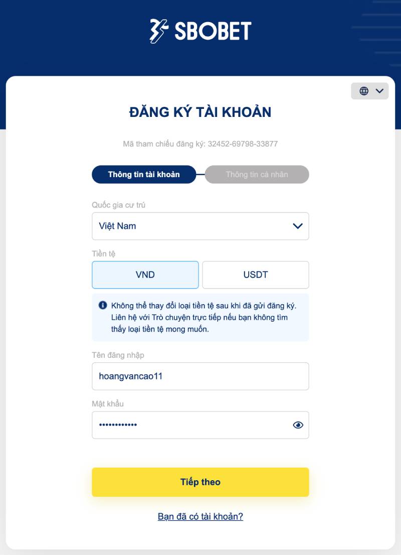 Cung cấp thông tin tài khoản