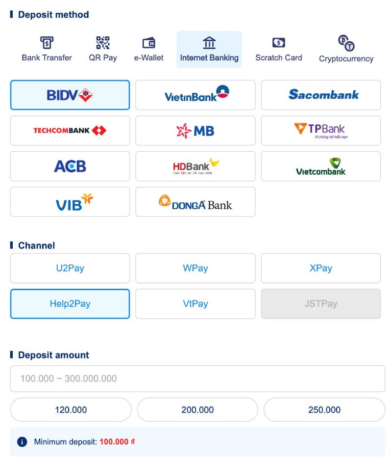 Nạp tiền qua Internet Banking