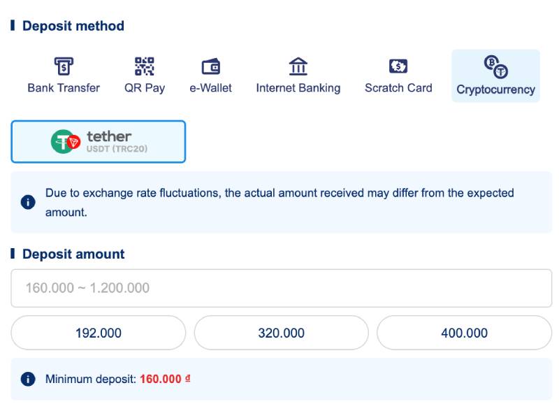Nạp tiền qua tiền điện tử (Cryptocurrency)