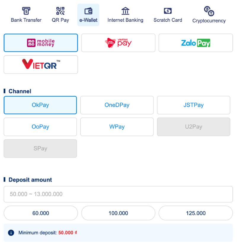 Nạp tiền qua ví điện tử (e-Wallet)